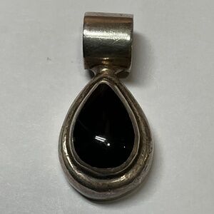 TAXCO Smaller Sterling Silver Teardrop Shape Pendant W/ Black Onyx Stone 1” long